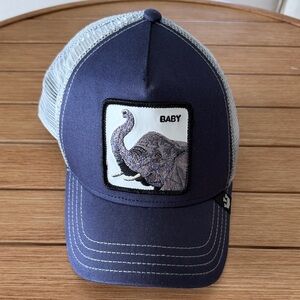 Navy Trucker Hat with Baby Elephant Patch